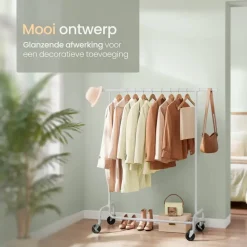 O'DADDY Verstelbaar Kledingrek op Wielen - 130 Kg Draagvermogen - Roestvrij