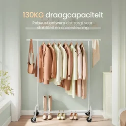 O'DADDY Verstelbaar Kledingrek op Wielen - 130 Kg Draagvermogen - Roestvrij