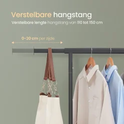 O’DADDY® Zwart Kledingrek - Verstelbaar & Stabiel tot 130kg - 4 Grote Wielen