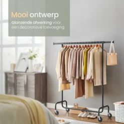 O’DADDY® Zwart Kledingrek - Verstelbaar & Stabiel tot 130kg - 4 Grote Wielen