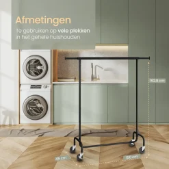O’DADDY® Zwart Kledingrek - Verstelbaar & Stabiel tot 130kg - 4 Grote Wielen