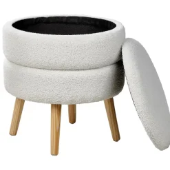 OKATON - Hocker met opbergruimte - Wit - Bouclé