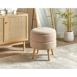 OKATON - Hocker met opbergruimte - Beige - Bouclé