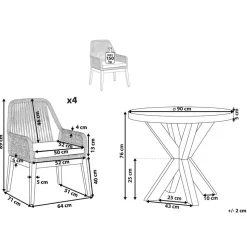 OLBIA - Tuinset voor 4 Rond - Grijs/Zwart - Vezelcement