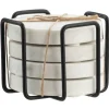 Onderzetters wit marmer - set van 4 - Ø11 cm - met houder