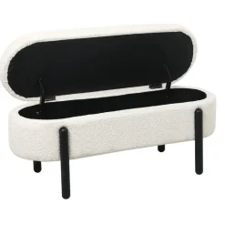 Opbergbank Stof Beige - Met Opbergruimte - 108x41x48cm - Vieve