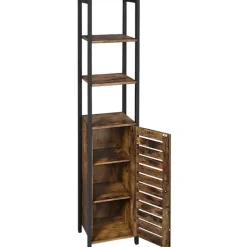 Opbergkast - Staande smalle kast - 3 Open Planken Rustiek Bruin