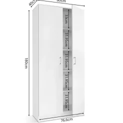 Opbergkast Ray 80cm met 2 deuren en 4 legplanken - wit