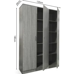 Opbergkast Ray 120cm met 3 deuren en 4 legplanken - grijze eik