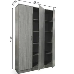 Opbergkast Ray 120cm met 3 deuren en 4 legplanken - grijze eik