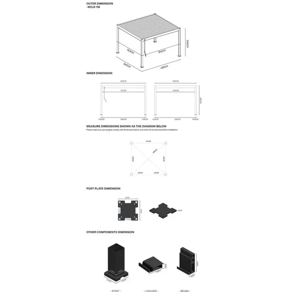 Orion Deluxe terrasoverkapping 360 x 400 cm wit