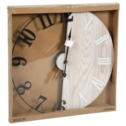 Ostaria Wandklok/muur klok - D50 cm - metaal/hout - naturel/zwart