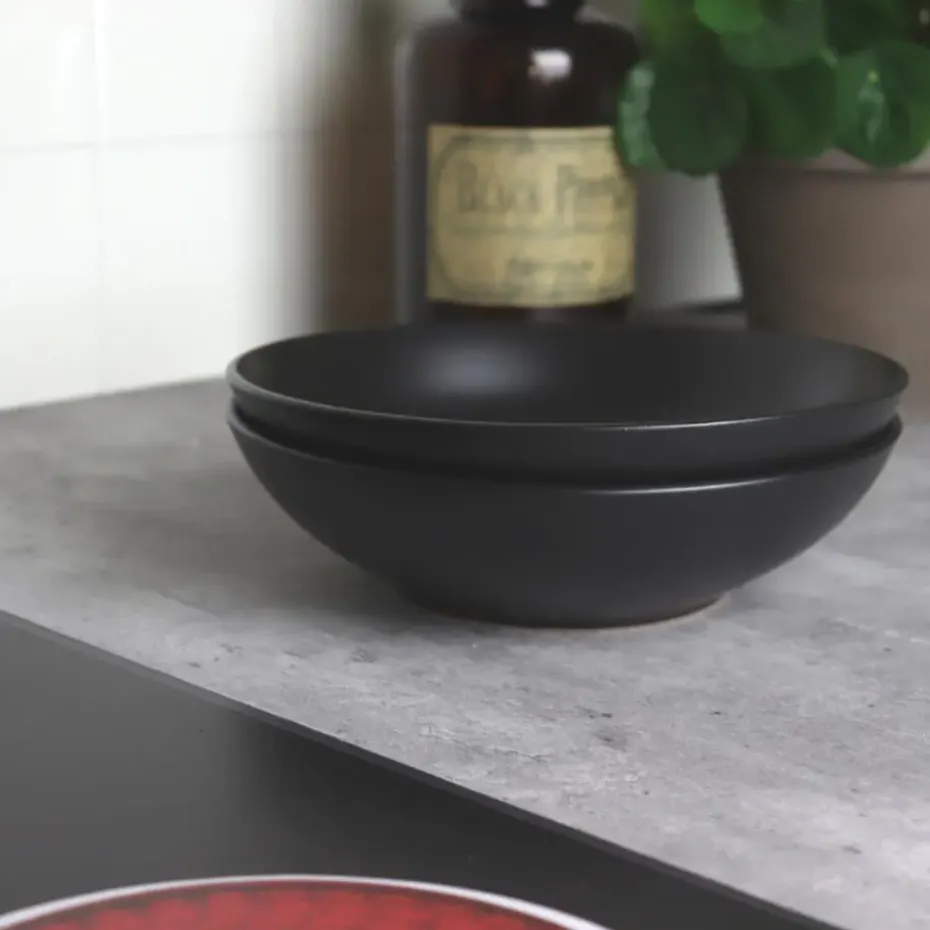 OTIX Bord 6 stuks Diep Soepborden Zwart Mat diameter 20,5cm Aardewerk IVY
