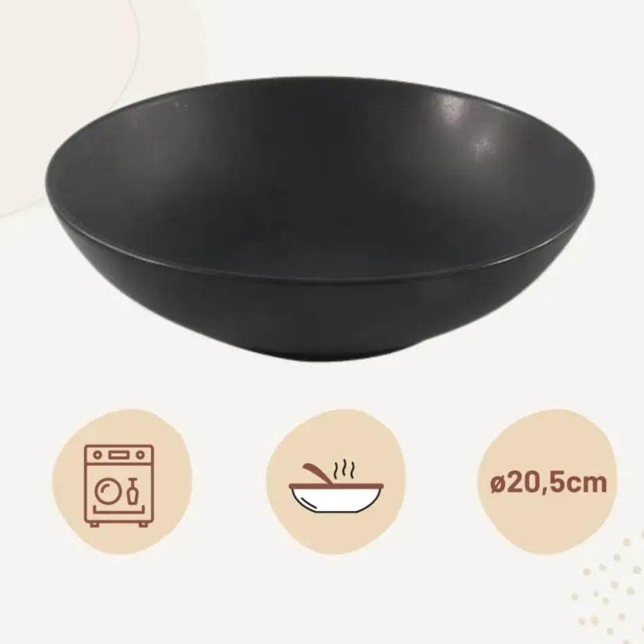 OTIX Bord 6 stuks Diep Soepborden Zwart Mat diameter 20,5cm Aardewerk IVY