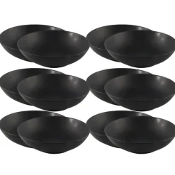 OTIX Bord 12 stuks Diep Soepborden Zwart Mat diameter 20,5cm Aardewerk IVY
