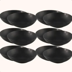 OTIX Bord 12 stuks Diep Soepborden Zwart Mat diameter 20,5cm Aardewerk IVY