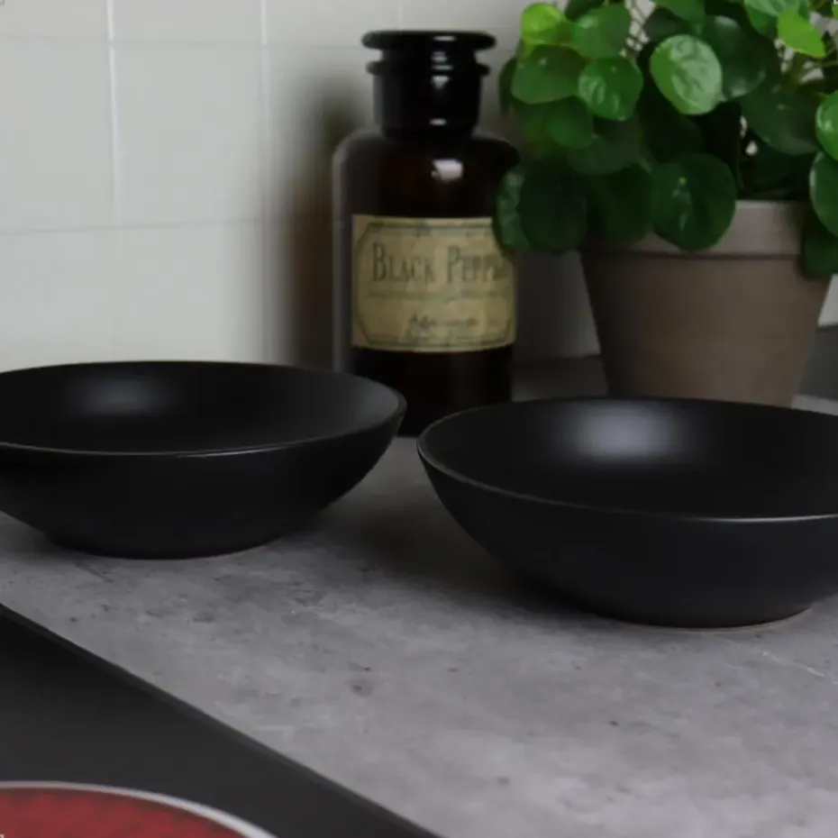 OTIX Bord 12 stuks Diep Soepborden Zwart Mat diameter 20,5cm Aardewerk IVY