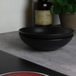OTIX Bord 12 stuks Diep Soepborden Zwart Mat diameter 20,5cm Aardewerk IVY
