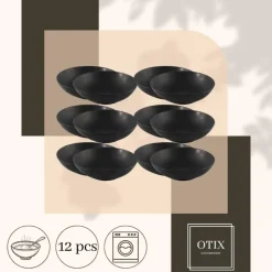 OTIX Bord 12 stuks Diep Soepborden Zwart Mat diameter 20,5cm Aardewerk IVY