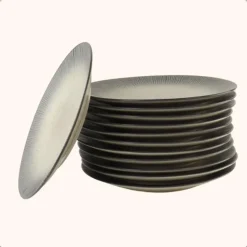 OTIX Dessert Ontbijt Bordenset 12 Persoons Zwart Taupe 21cm Keramiek TULIP