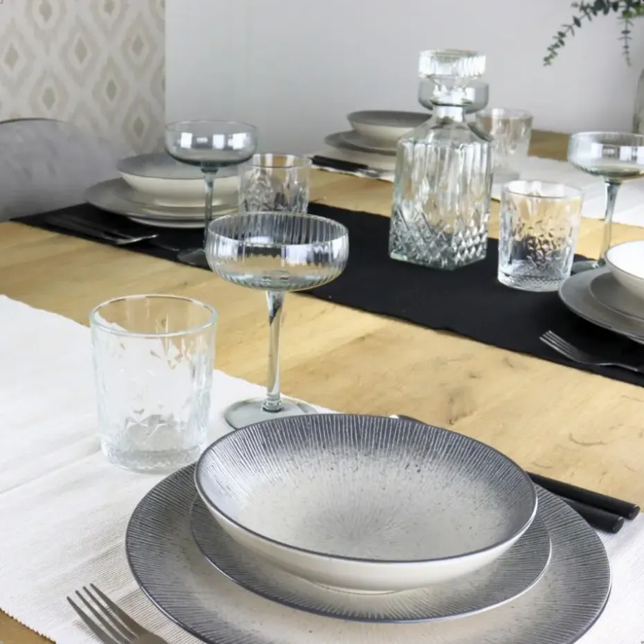 OTIX Dessert Ontbijt Bordenset 12 Persoons Zwart Taupe 21cm Keramiek TULIP