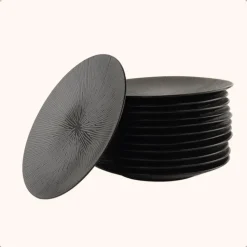 OTIX Dessert Ontbijt Bordenset 12 Persoons Zwart 21cm Keramiek POPPY