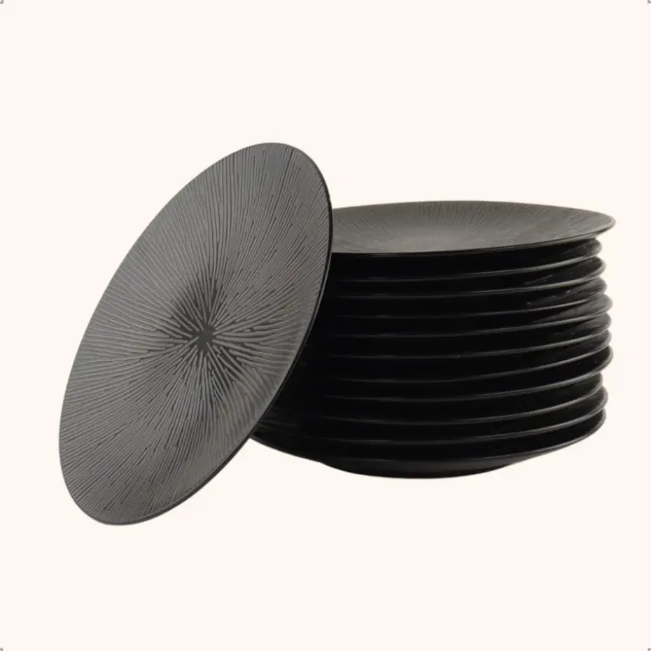 OTIX Dessert Ontbijt Bordenset 12 Persoons Zwart 21cm Keramiek POPPY