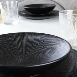 OTIX Dessert Ontbijt Bordenset 12 Persoons Zwart 21cm Keramiek POPPY