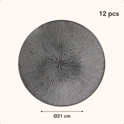 OTIX Dessert Ontbijt Bordenset 12 Persoons Zwart 21cm Keramiek POPPY