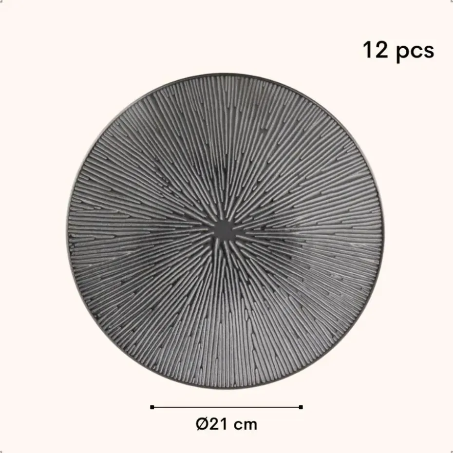 OTIX Dessert Ontbijt Bordenset 12 Persoons Zwart 21cm Keramiek POPPY