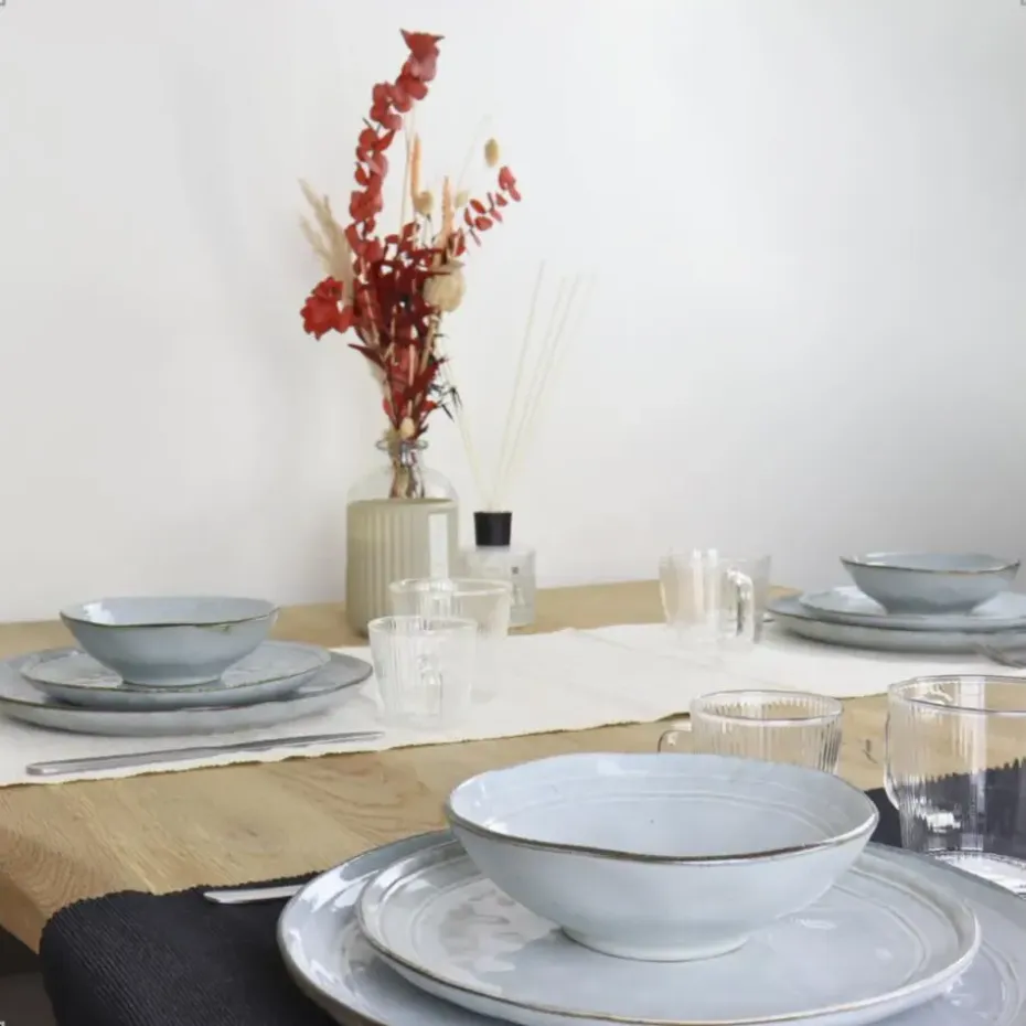 OTIX Dessert Ontbijt Bordenset 12 Persoons Blauw 21cm Keramiek BLUEBELL