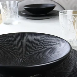 OTIX Diepe Soep Pasta Bordenset 6 Persoons Zwart 19cm Keramiek POPPY