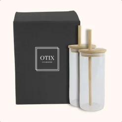 OTIX Drinkglazen met Bamboo Deksel met Rietje 2 Stuks 400 ml Waterglazen