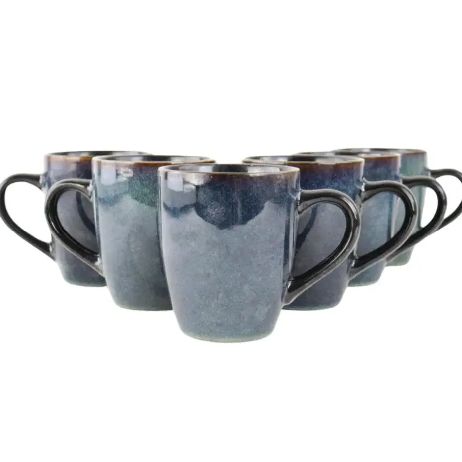 OTIX Koffiekopjes met Oor Set van 6 Koffietassen Theemok 350ml Aardewerk EBONY