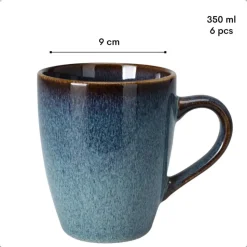OTIX Koffiekopjes met Oor Set van 6 Koffietassen Theemok 350ml Aardewerk EBONY