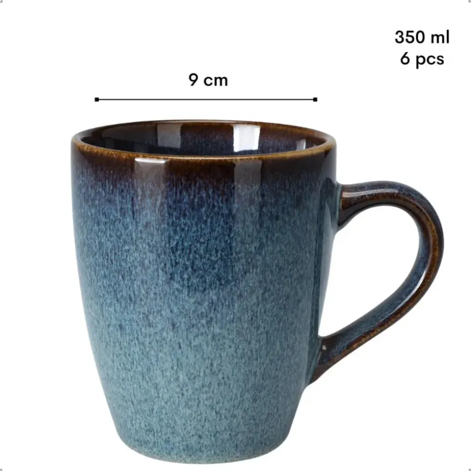 OTIX Koffiekopjes met Oor Set van 6 Koffietassen Theemok 350ml Aardewerk EBONY