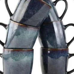 OTIX Koffiekopjes met Oor Set van 6 Koffietassen Theemok 350ml Aardewerk EBONY