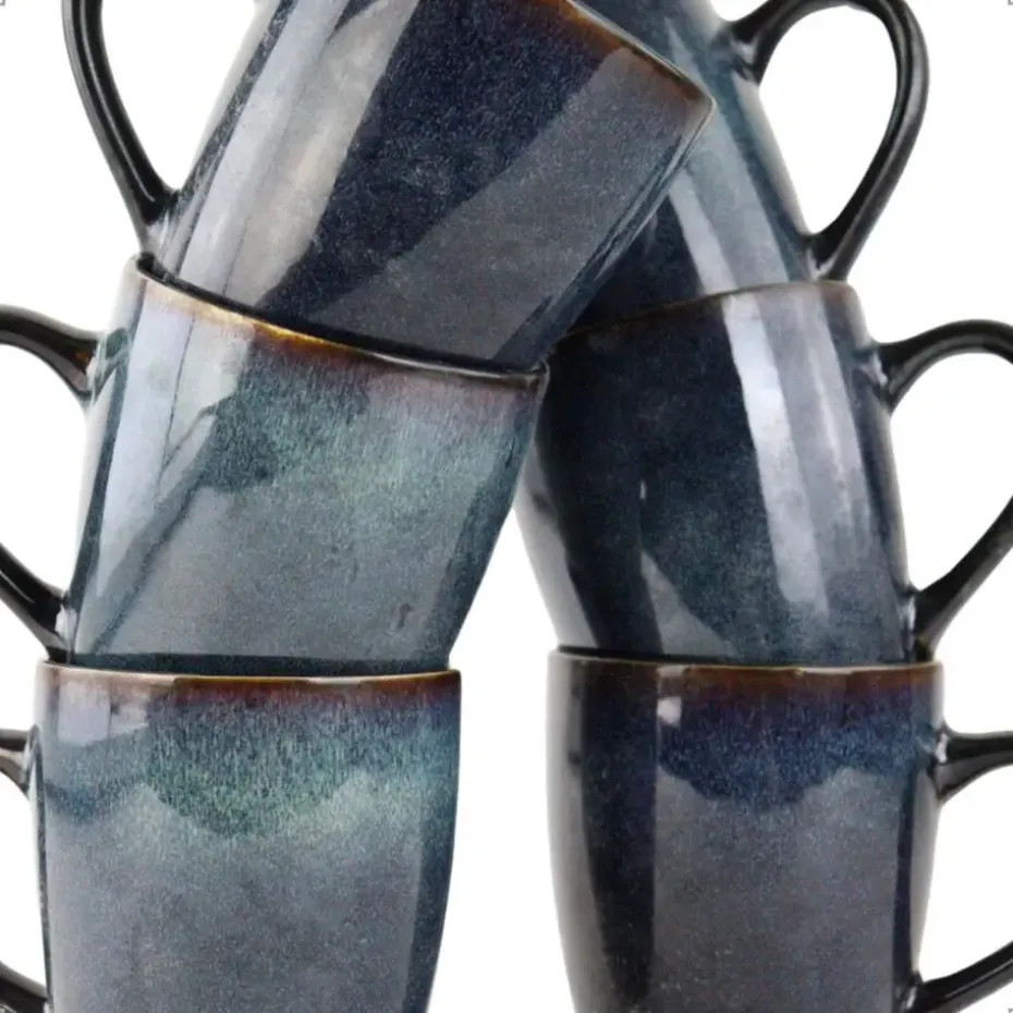 OTIX Koffiekopjes met Oor Set van 6 Koffietassen Theemok 350ml Aardewerk EBONY