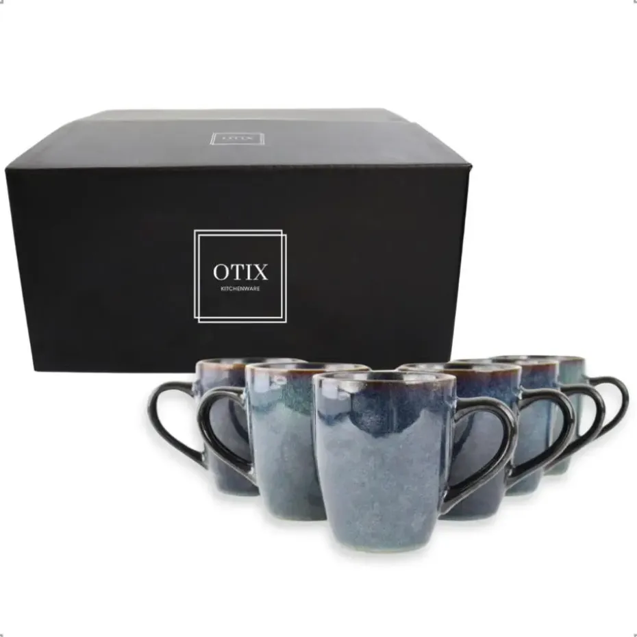 OTIX Koffiekopjes met Oor Set van 6 Koffietassen Theemok 350ml Aardewerk EBONY