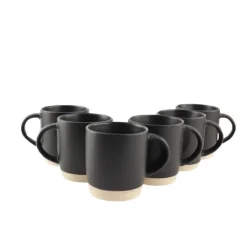 OTIX Koffiekopjes Theemokken Koffietassen Set van 6 Zwart 310 ml Aardewerk