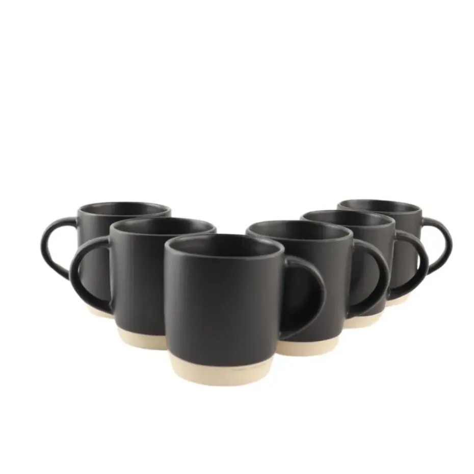OTIX Koffiekopjes Theemokken Koffietassen Set van 6 Zwart 310 ml Aardewerk