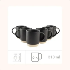 OTIX Koffiekopjes Theemokken Koffietassen Set van 6 Zwart 310 ml Aardewerk
