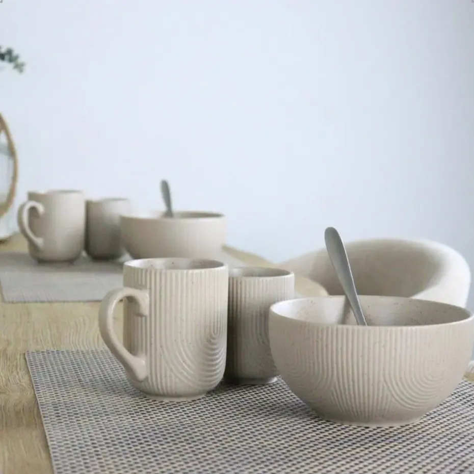 OTIX Koffiekopjes Zonder Oor Set van 6 Koffietassen Theemok 190ml Aardewerk TEAK