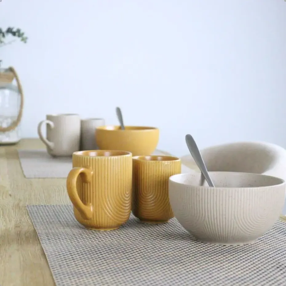 OTIX Koffiekopjes Zonder Oor Set van 6 Koffietassen Theemok 190ml Aardewerk TEAK