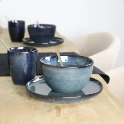OTIX Ontbijtborden 12 Persoons 21cm Dessertbord Blauw Aardewerk EBONY