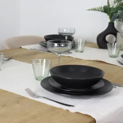 OTIX Ontbijtborden Bordenset van 12 Stuks 21cm Zwart Aardewerk IVY