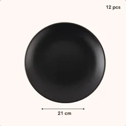 OTIX Ontbijtborden Bordenset van 12 Stuks 21cm Zwart Aardewerk IVY