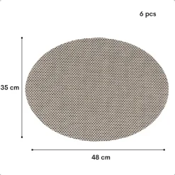 OTIX Placemats Set van 6 Kunststof Ovaal Zwart Wit Onderleggers 48x35cm
