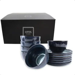OTIX Serviesset 6 Persoons met Bordenset Soepkommen 600ml Schaaltjes EBONY