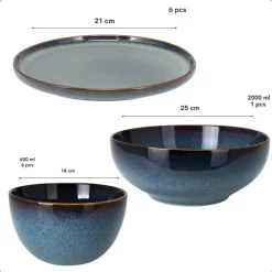OTIX Serviesset 6 Persoons met Bordenset Soepkommen Serveerschaal EBONY